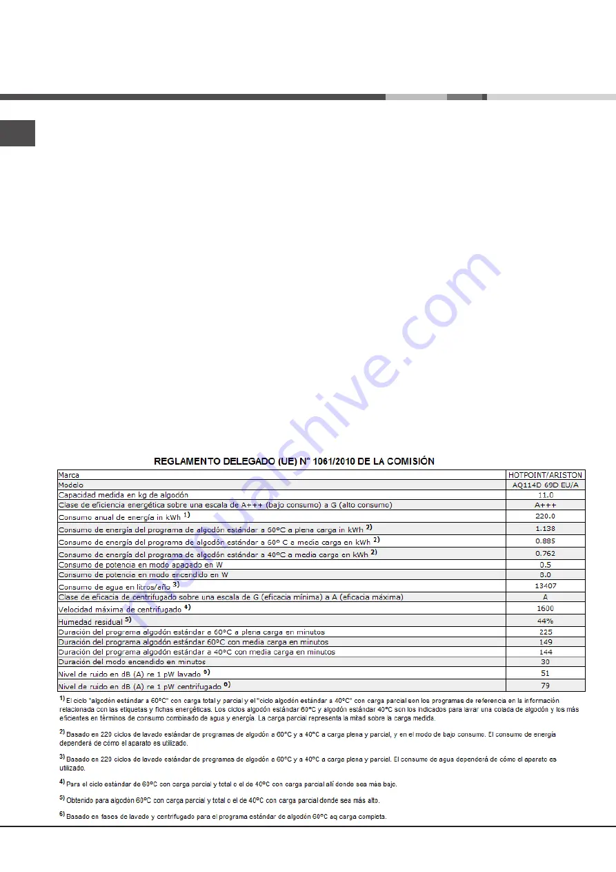 Hotpoint Ariston AQUALTIS AQ114D 69D Instructions For Installation And Use Manual Download Page 60