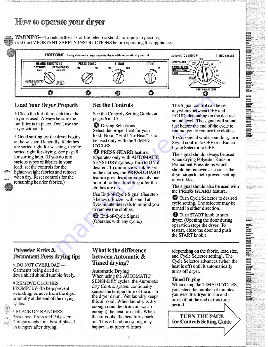 Hotpoint DLB2900M Use And Care Manual Download Page 5