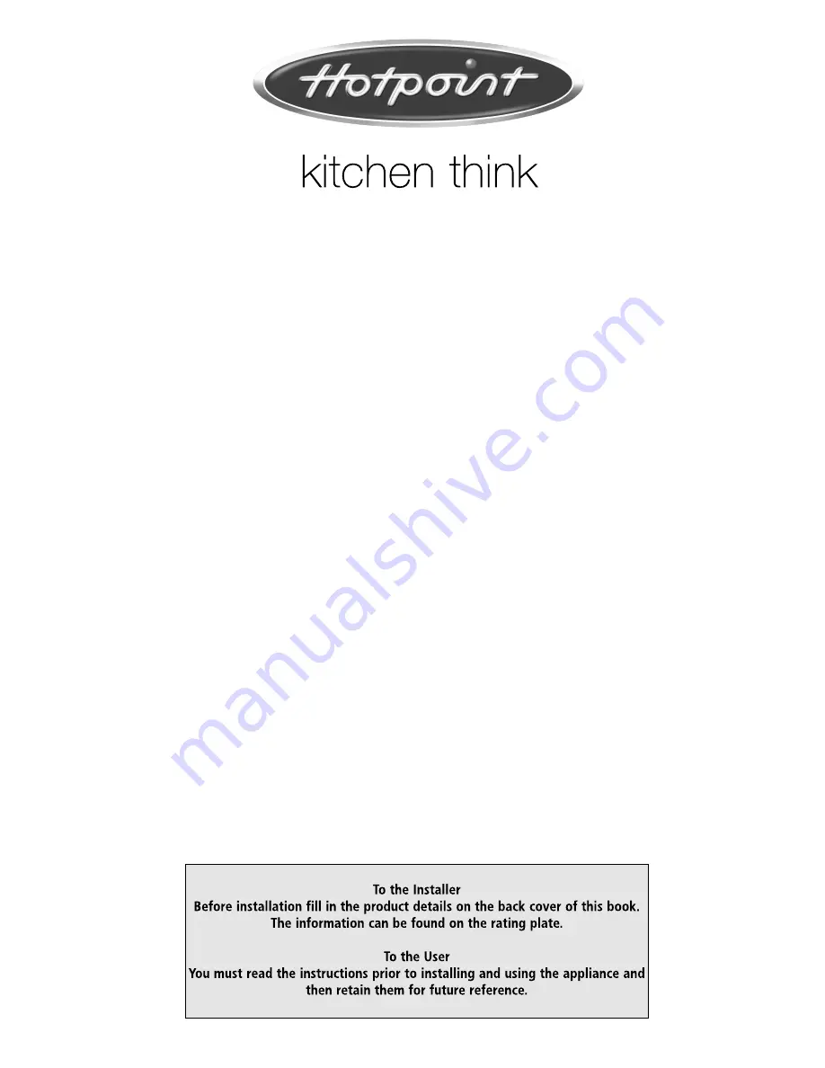 Hotpoint E3FX Instructions For Installation And Use Manual Download Page 1