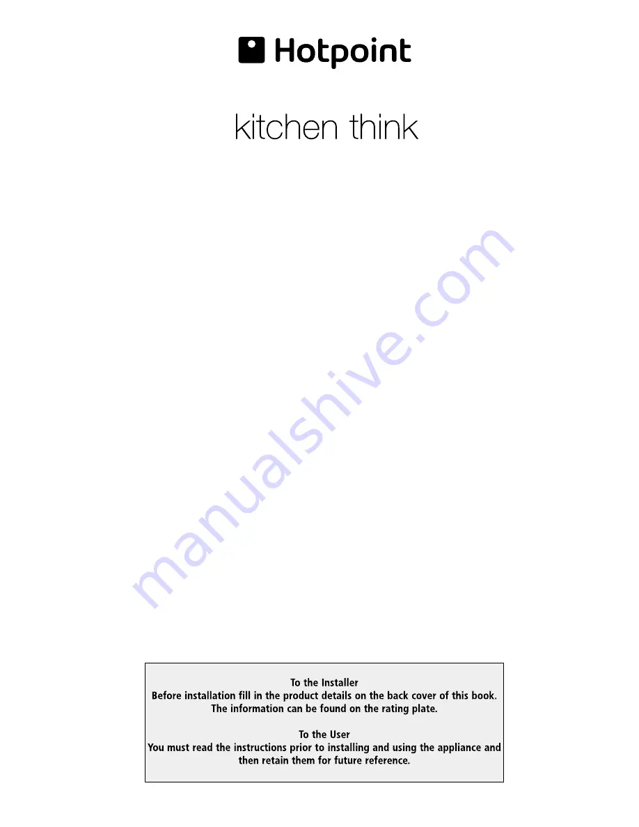 Hotpoint FFA40X Instructions For Installation And Use Manual Download Page 1