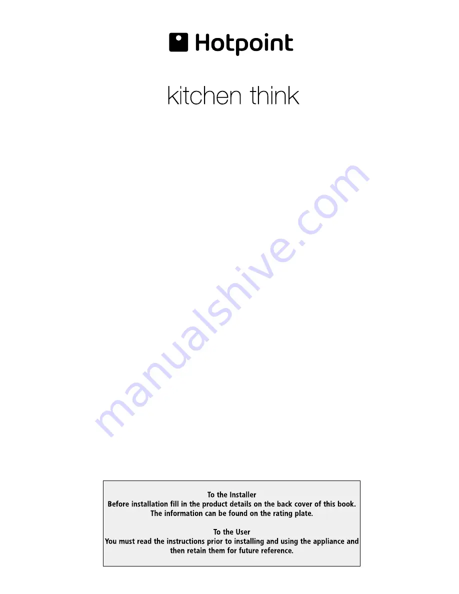 Hotpoint HL161AI Instructions For Installation And Use Manual Download Page 1