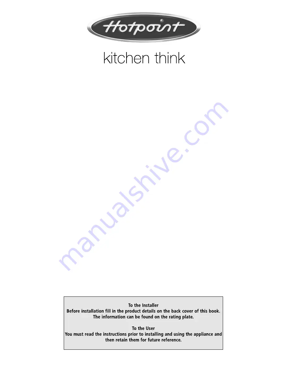 Hotpoint HMT40 Instructions For Installation And Use Manual Download Page 1