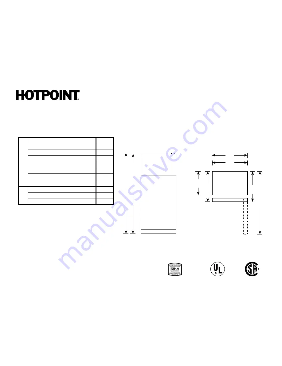 Hotpoint HTR16BBELWW Dimensions And Specifications Download Page 1