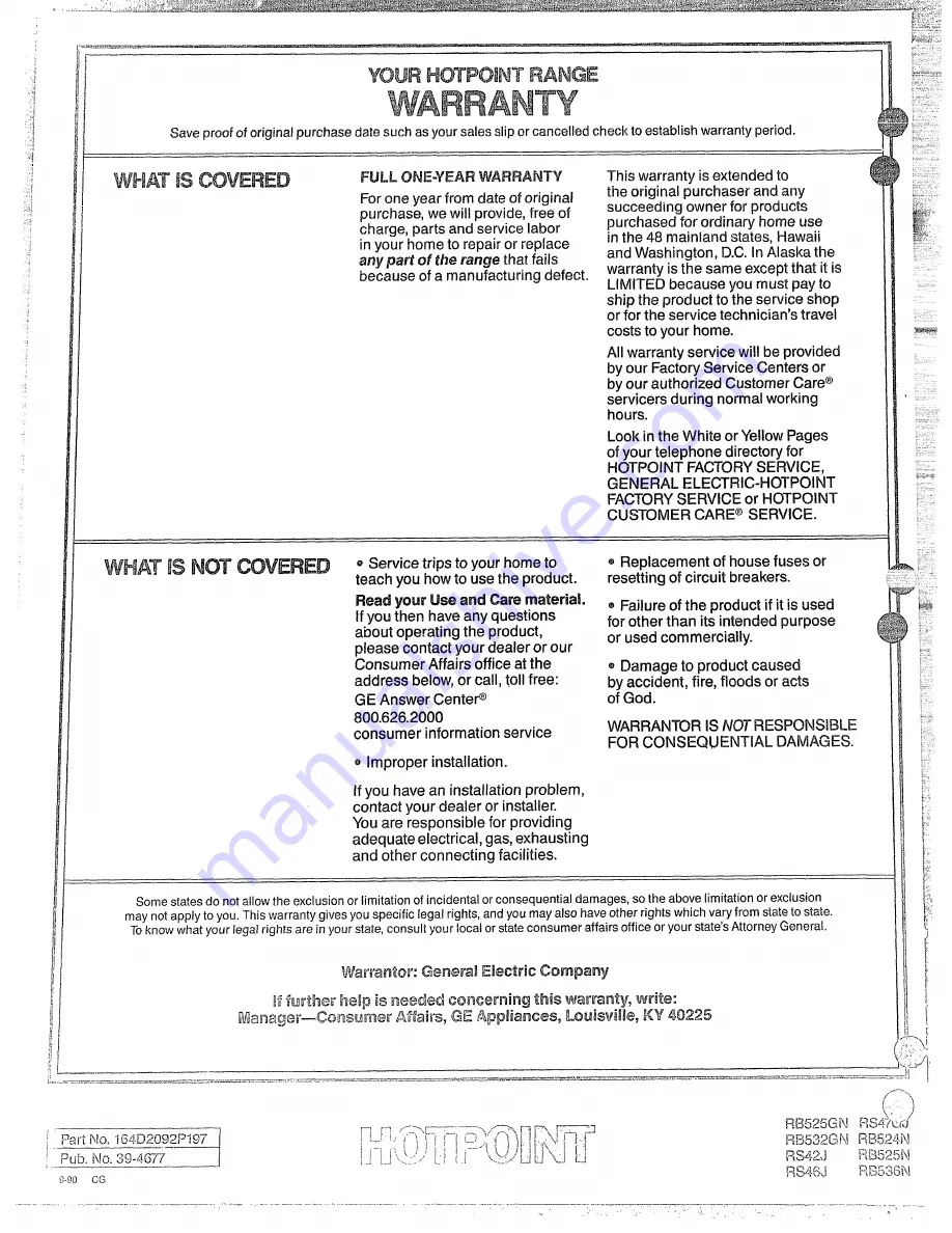 Hotpoint RB536N Use And Care Manual Download Page 27