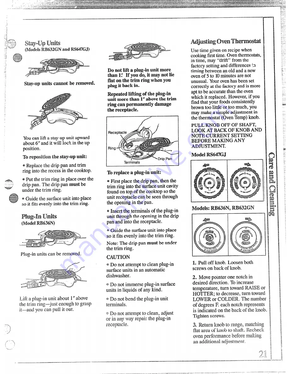 Hotpoint RB632GN Use And Care Manual Download Page 21