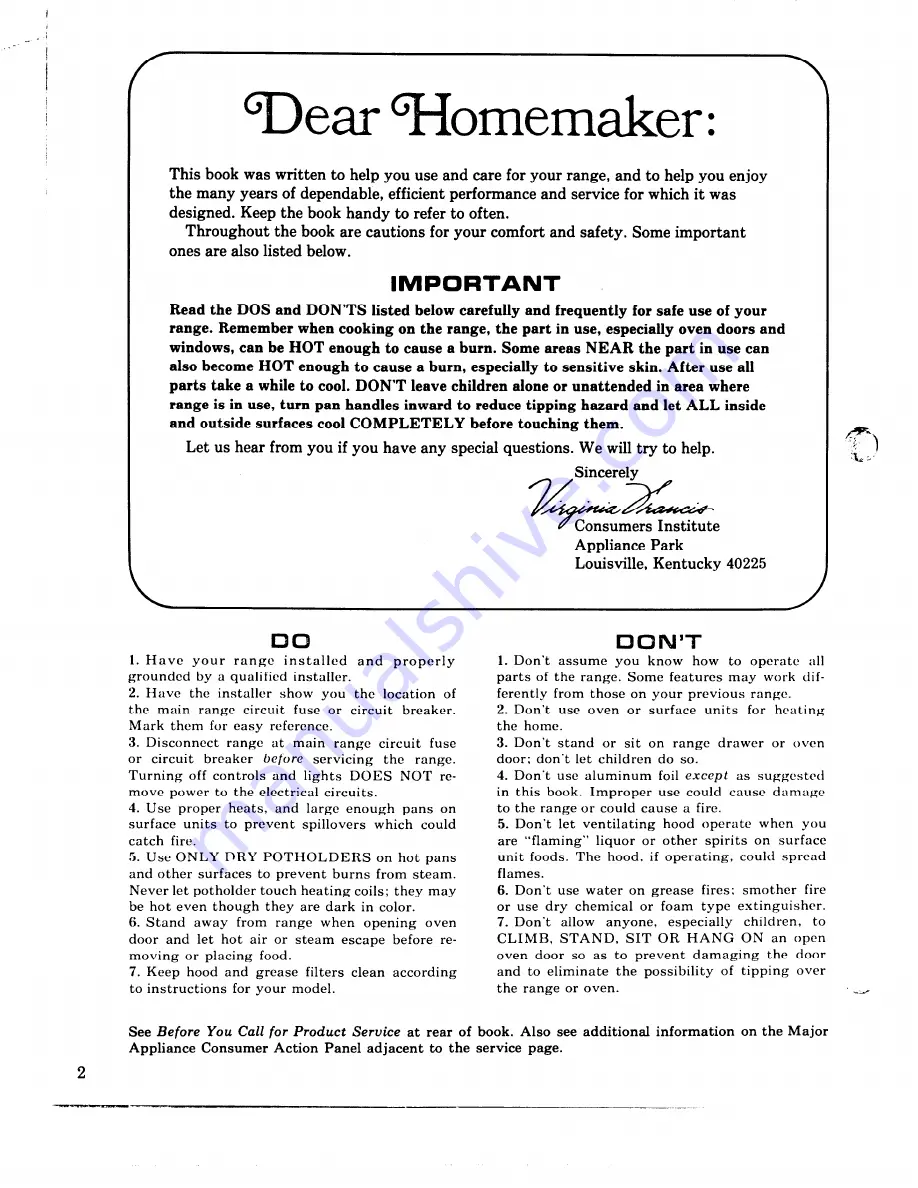 Hotpoint RB747N Use And Care Manual Download Page 2