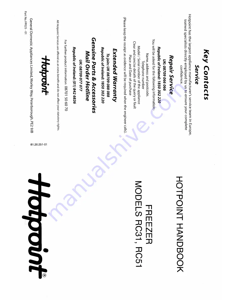 Hotpoint RC51 Handbook Download Page 1