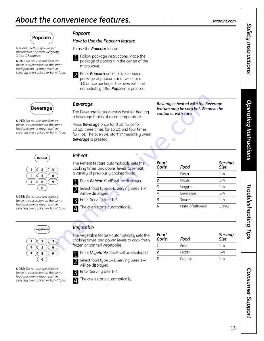 Hotpoint RES0730 Owner'S Manual Download Page 13