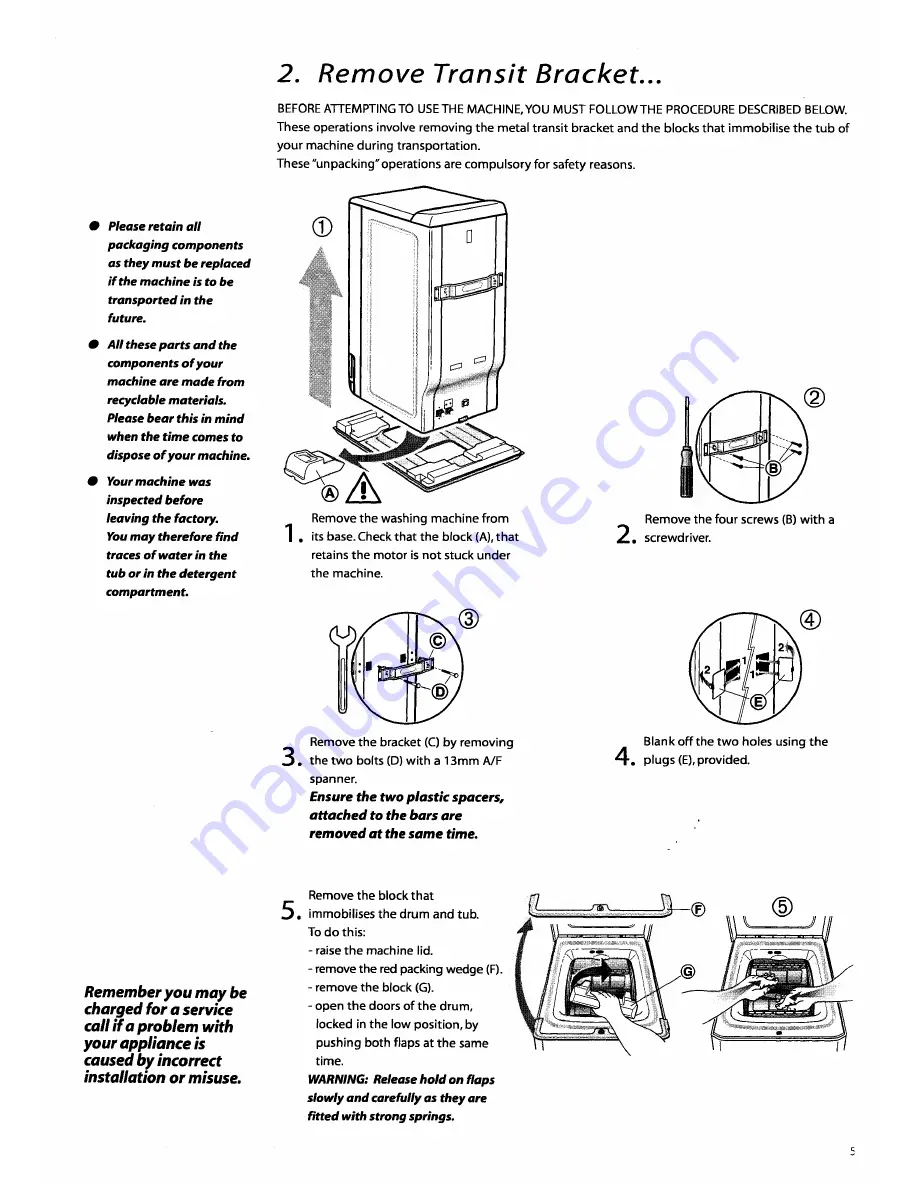 Hotpoint WMTL79 Instruction Manual Download Page 5