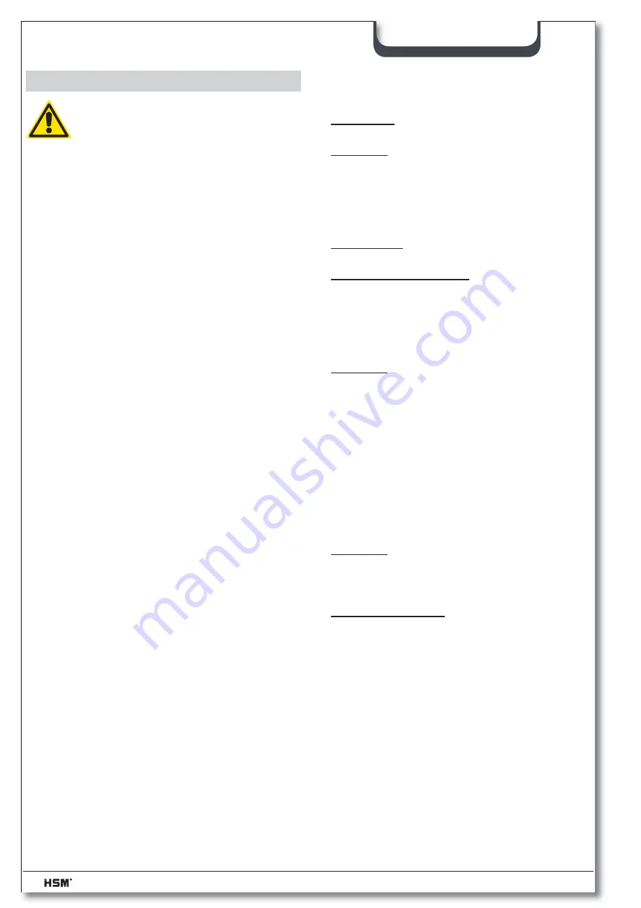 HSM HSM-1850 Operating Instructions Manual Download Page 23