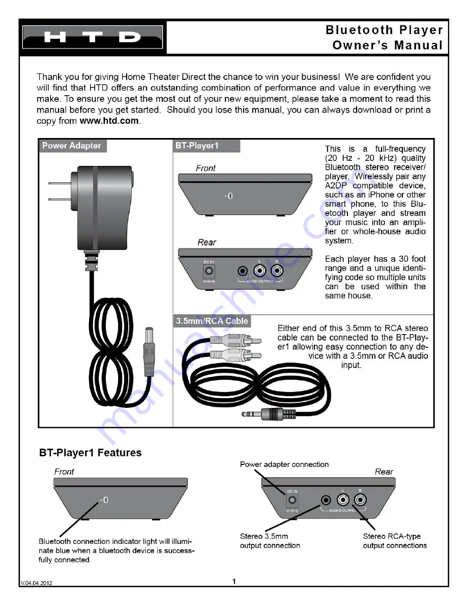 HTD BT-Player1 Скачать руководство пользователя страница 1