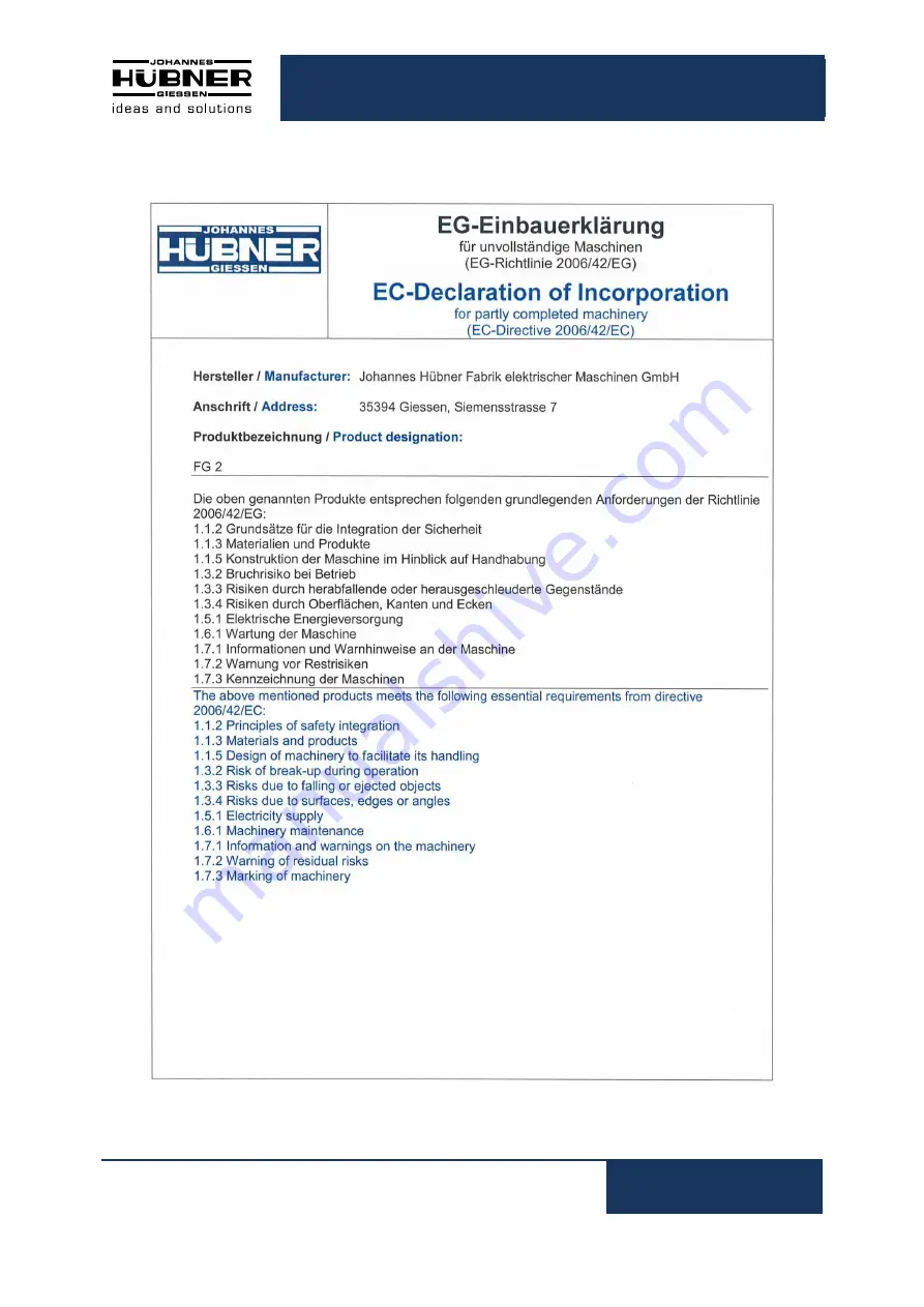 Hubner FG 2 Series Operating And Assembly Instructions Manual Download Page 23