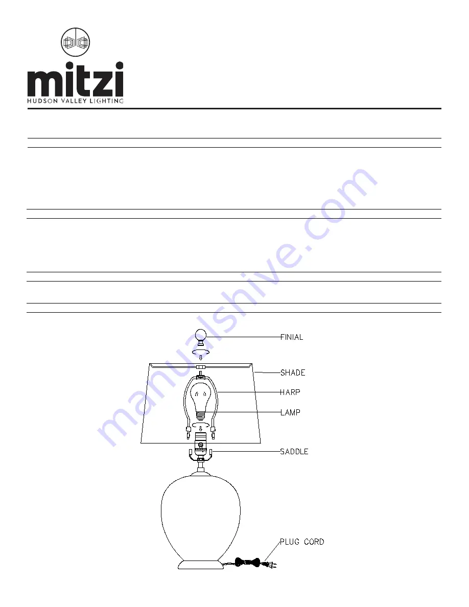 HUDSON VALLEY LIGHTING mitzi JESSA Скачать руководство пользователя страница 1