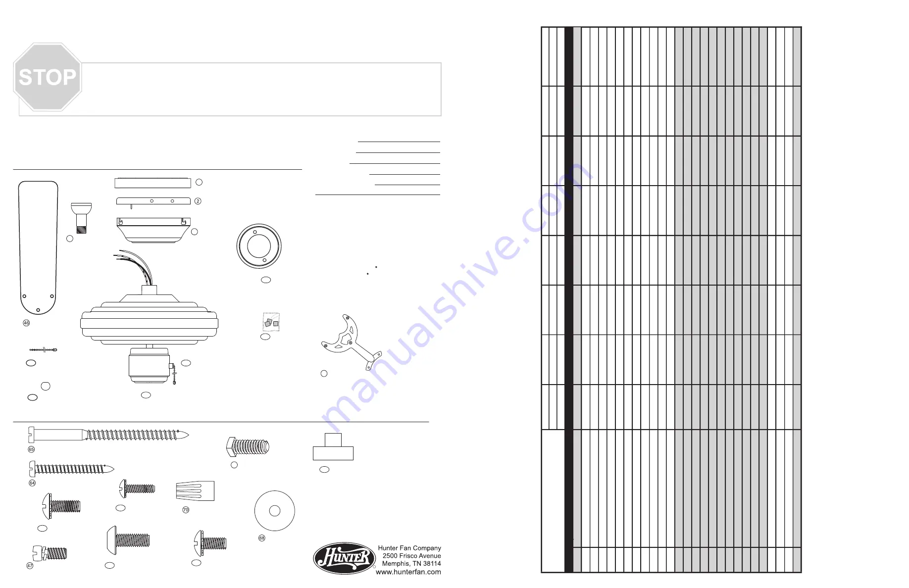 Hunter 23562 Parts Manual Download Page 1