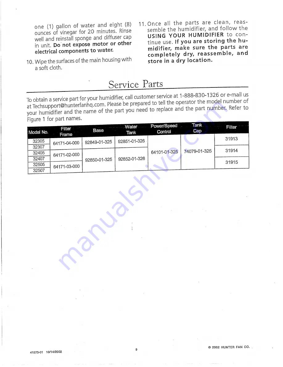 Hunter 32305 User Manual Download Page 9