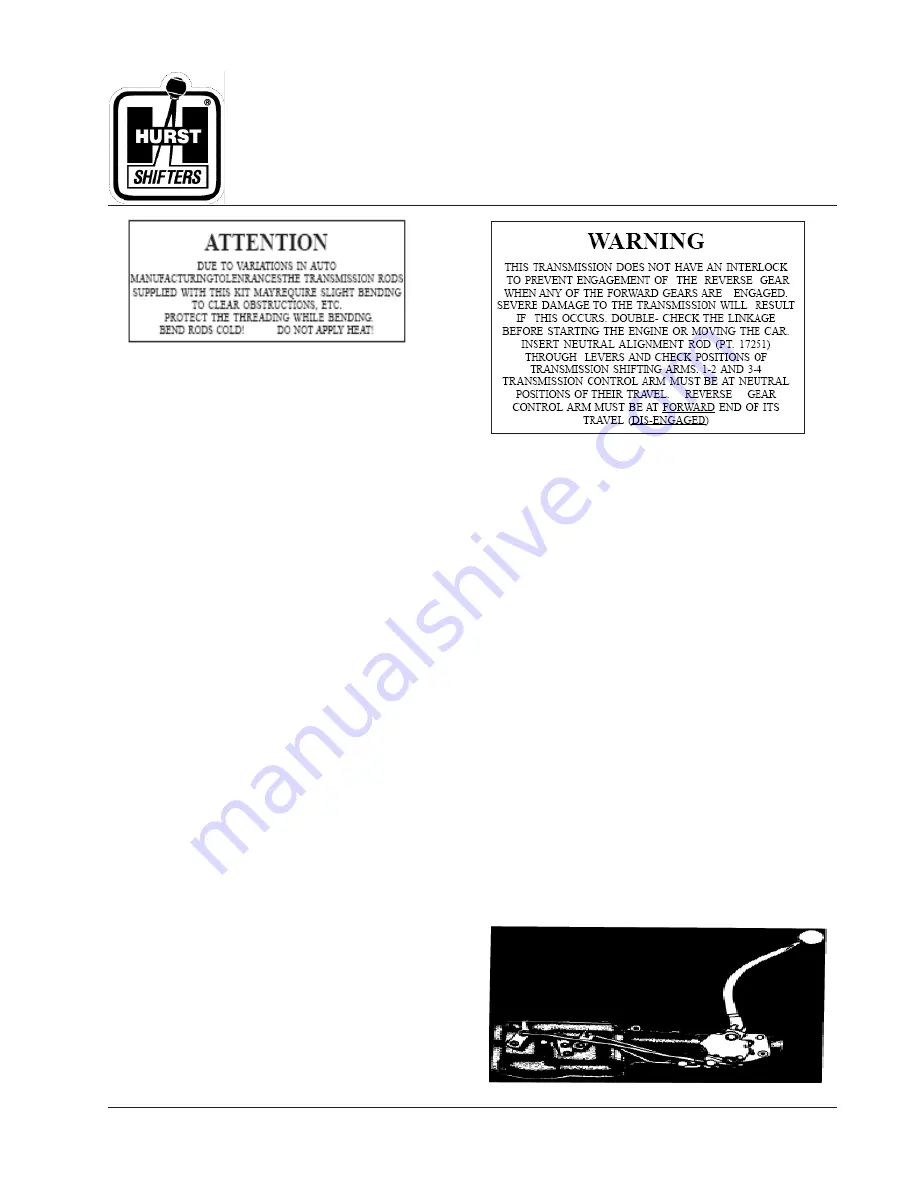 HURST COMPETITION PLUS Series Installation Instructions Download Page 1