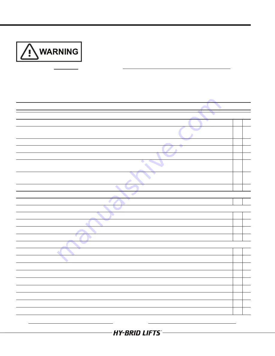 Hy-Brid Lifts HB-1230 Maintenance And Troubleshooting Manual Download Page 12