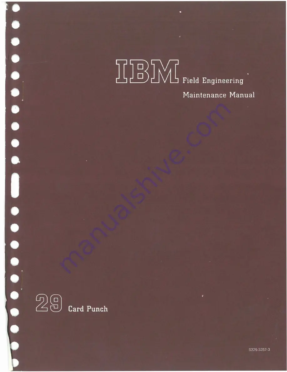 IBM 29 CARD PUNCH - Field Engineering Maintenance Manual Download Page 1