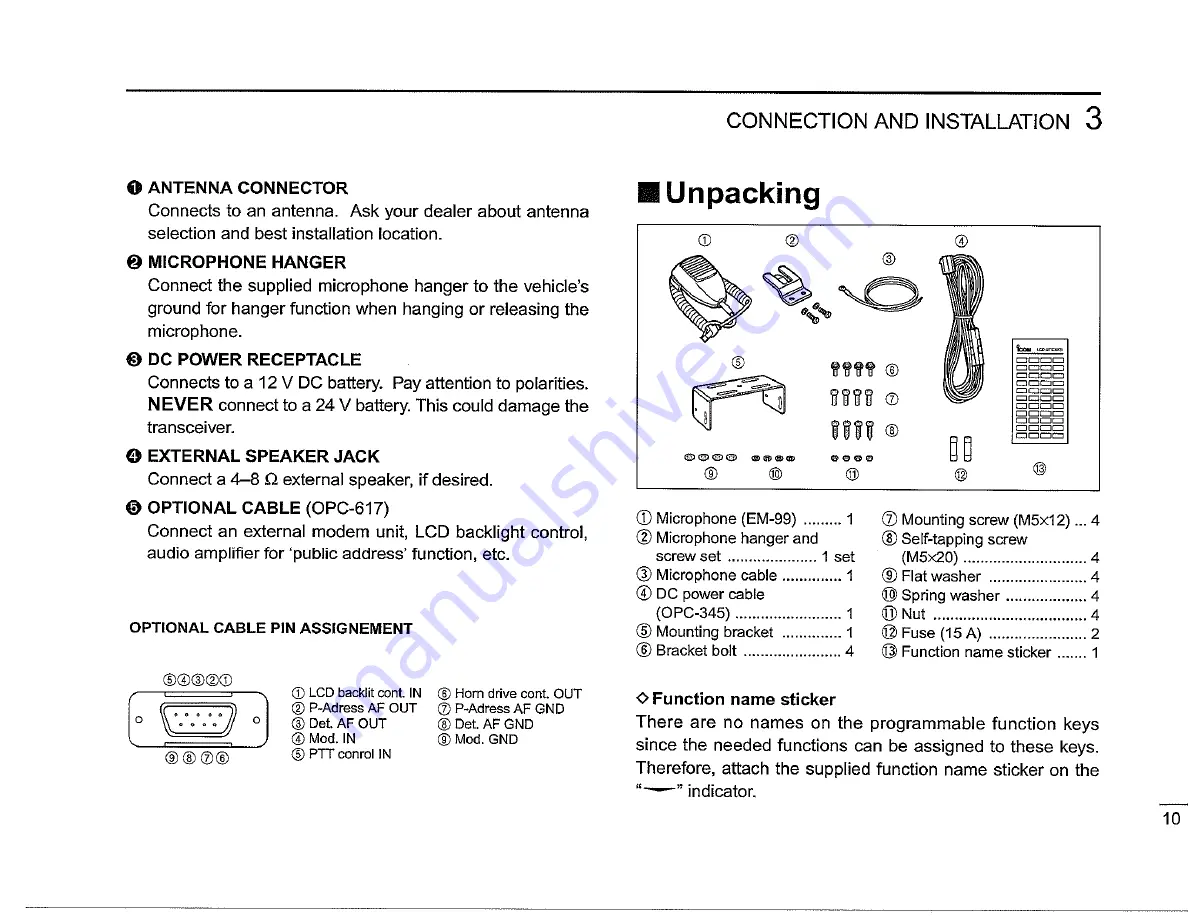 Icom IC-F1020 Instruction Manual Download Page 13