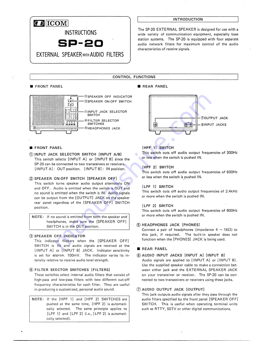 Icom SP-20 Скачать руководство пользователя страница 1