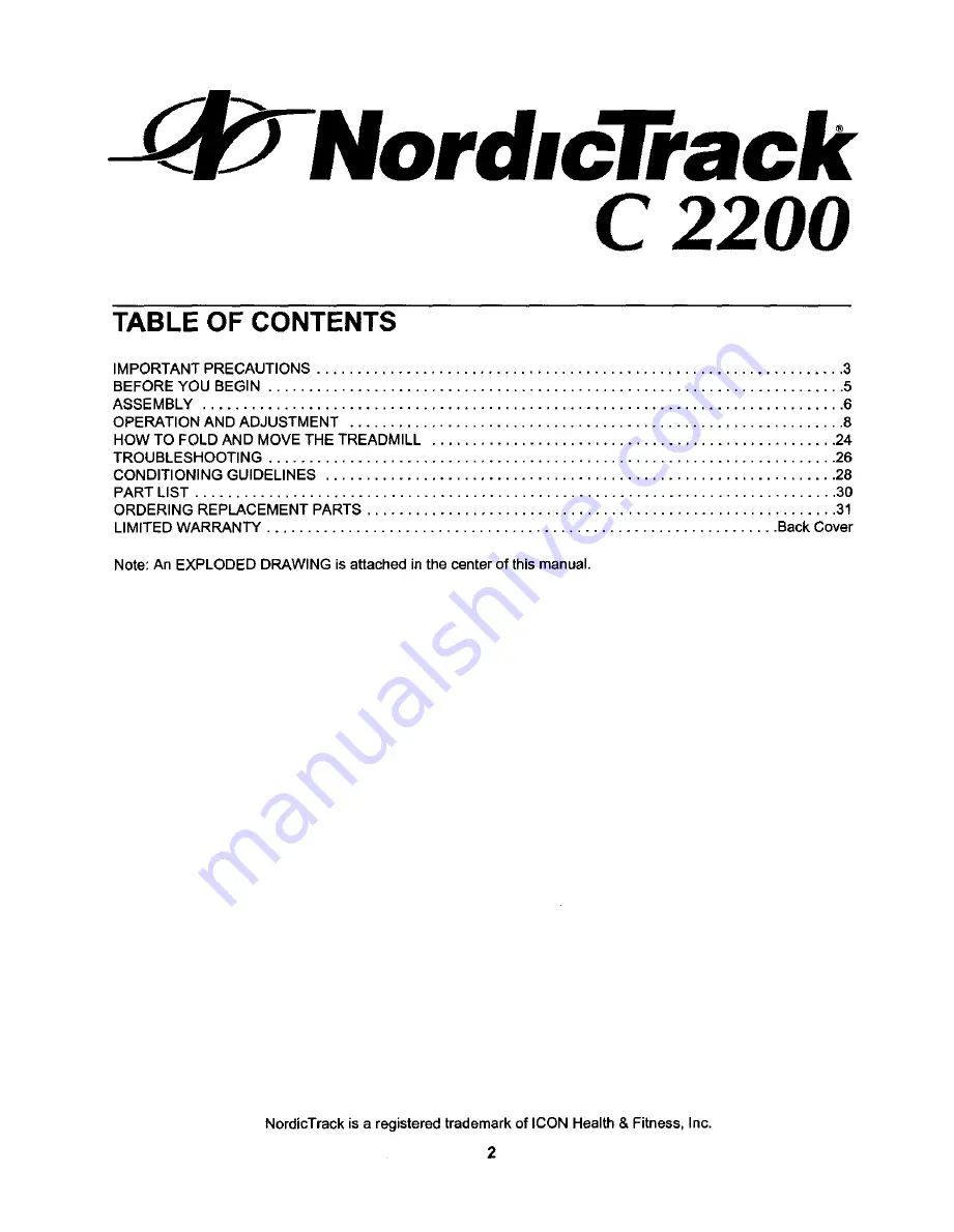 ICON NordicTrack C 2200 User Manual Download Page 2