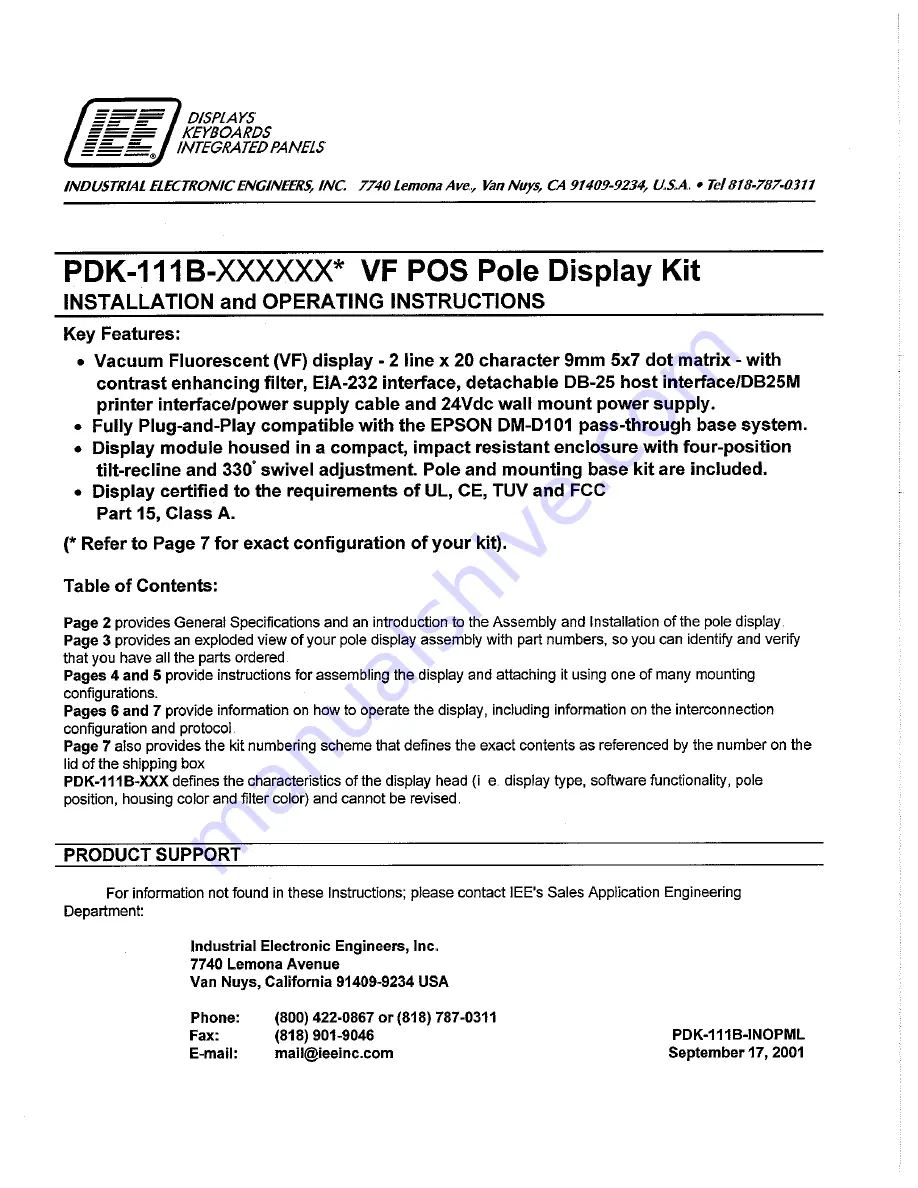 IEE PDK 111B-CBB13M Скачать руководство пользователя страница 2