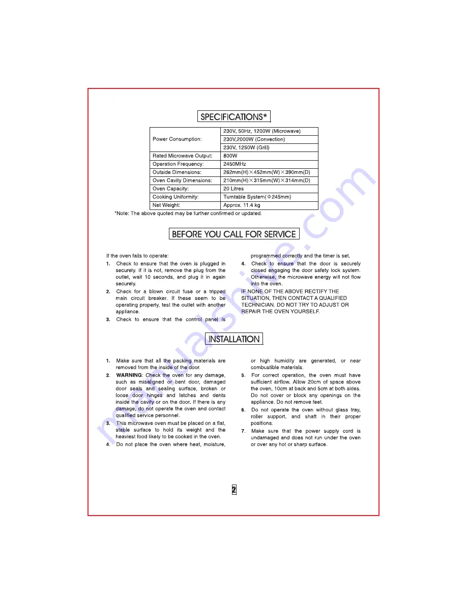 IFB 20SC2 Owner'S Manual Download Page 3