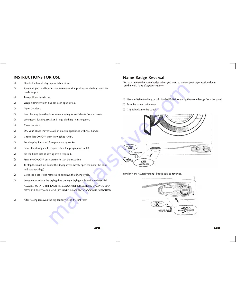 IFB MAXIDRY 550 Operating Manual Download Page 11