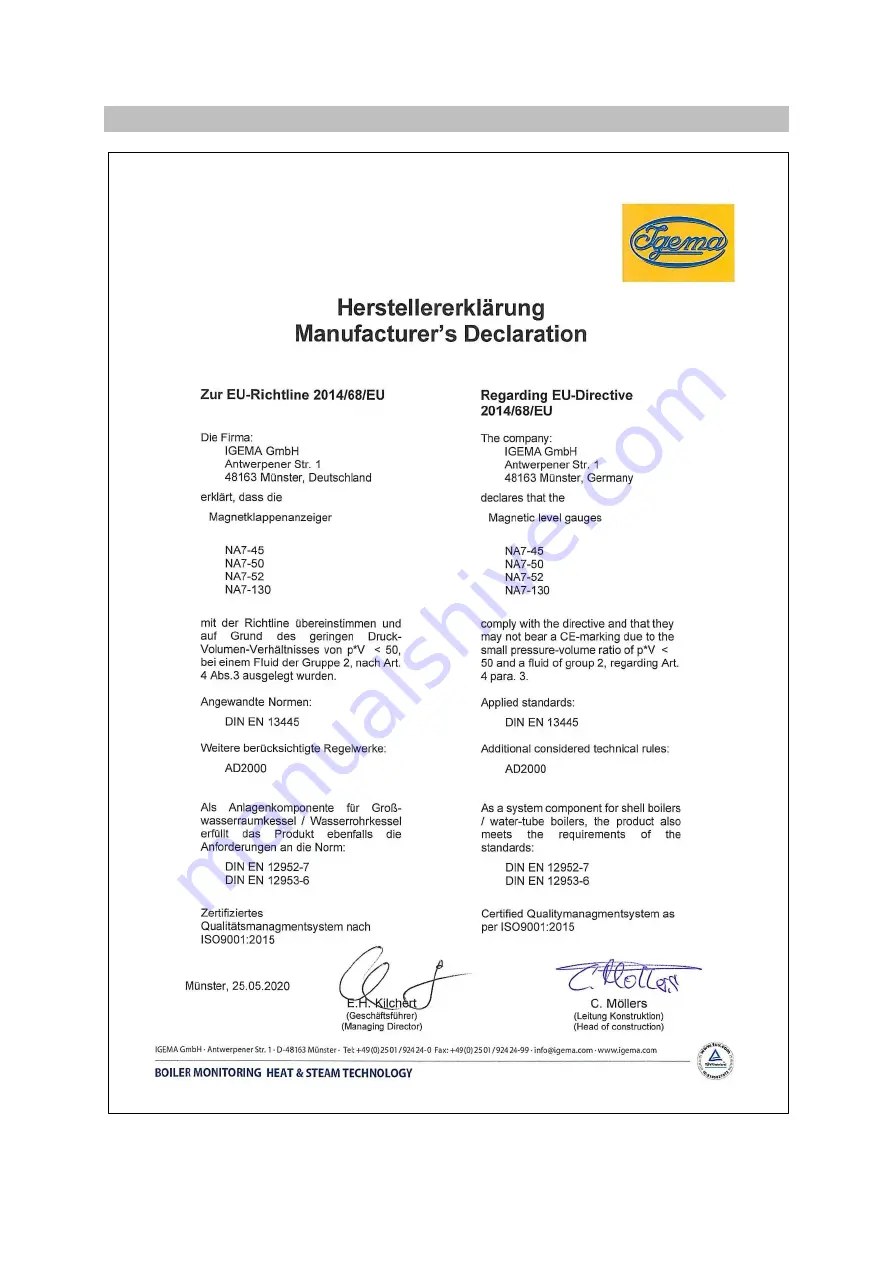 Igema NA7-45 Installation And Operating Instruction Download Page 24