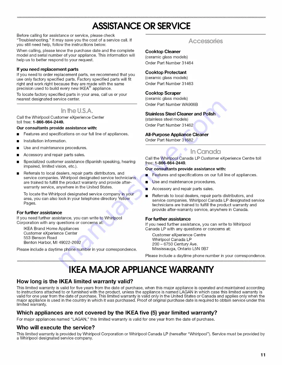 IKEA ICI500XB00 Use And Care Manual Download Page 11