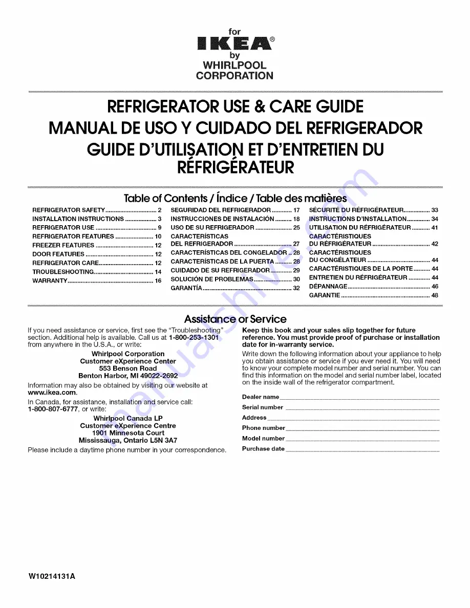 IKEA IR8GSMXRS01 Use & Care Manual Download Page 1