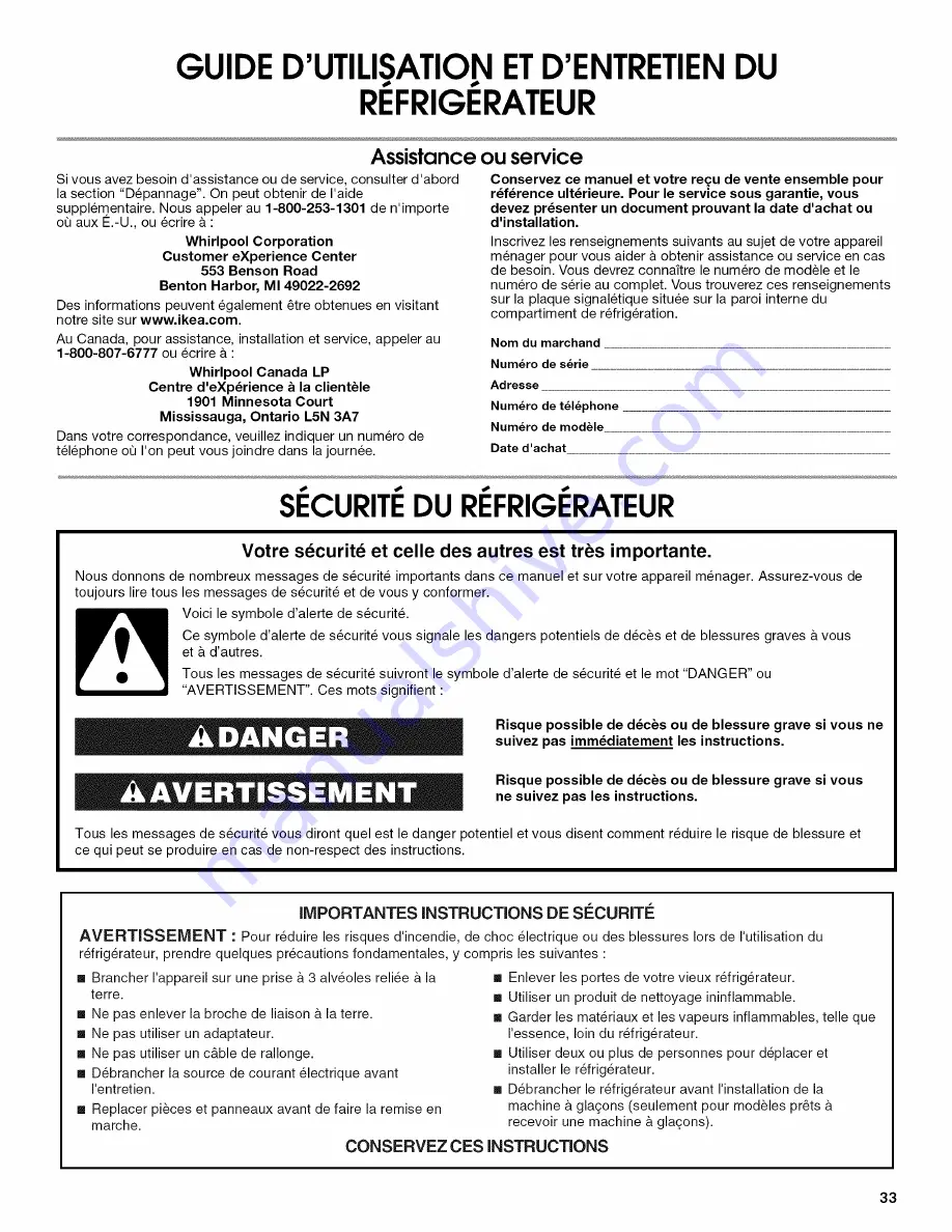 IKEA IR8GSMXRS01 Use & Care Manual Download Page 33