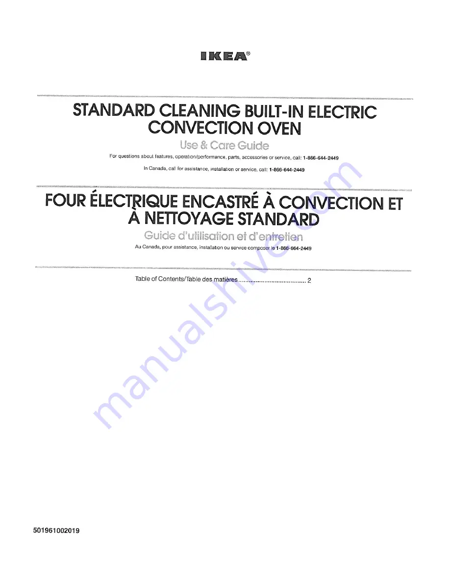 IKEA Standard cleaning built-in electric convection oven Use & Care Manual Download Page 1