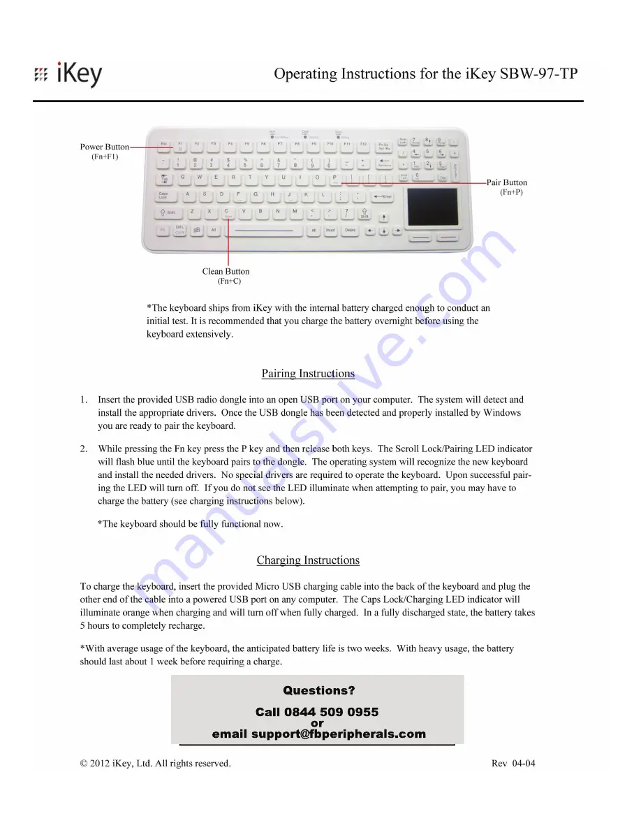 iKey SBW-97-TP Operating Instructions Download Page 1