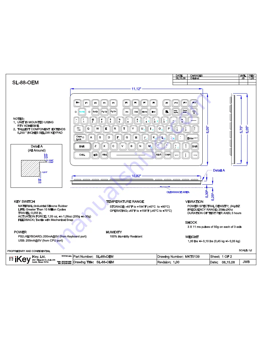 iKey SL-88-OEM Features & Dimensions Download Page 1