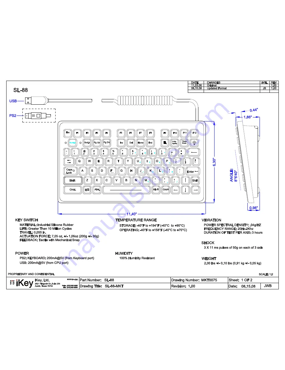 iKey SL-88 Specifications Download Page 1