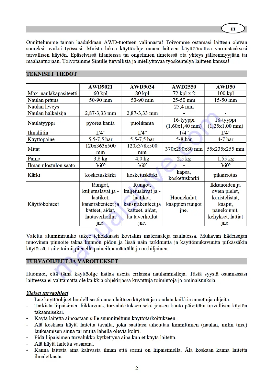 IKH AWD2550 Instruction Manual Download Page 2