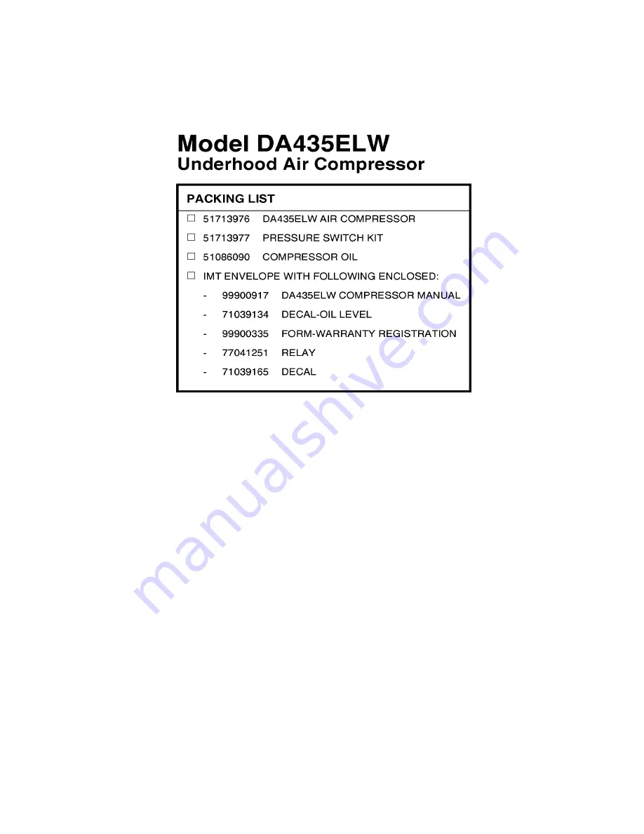 IMT Diamond Air DA435ELW Service Manual Download Page 2