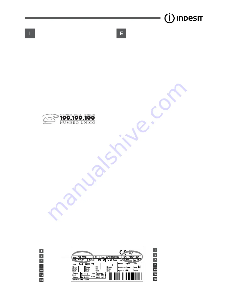 Indesit BAAAN 40 FNF Series Operating Instructions Manual Download Page 3