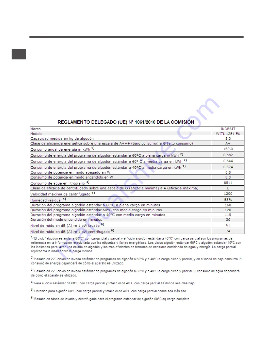 Indesit WITL 1251 Instructions For Use Manual Download Page 48