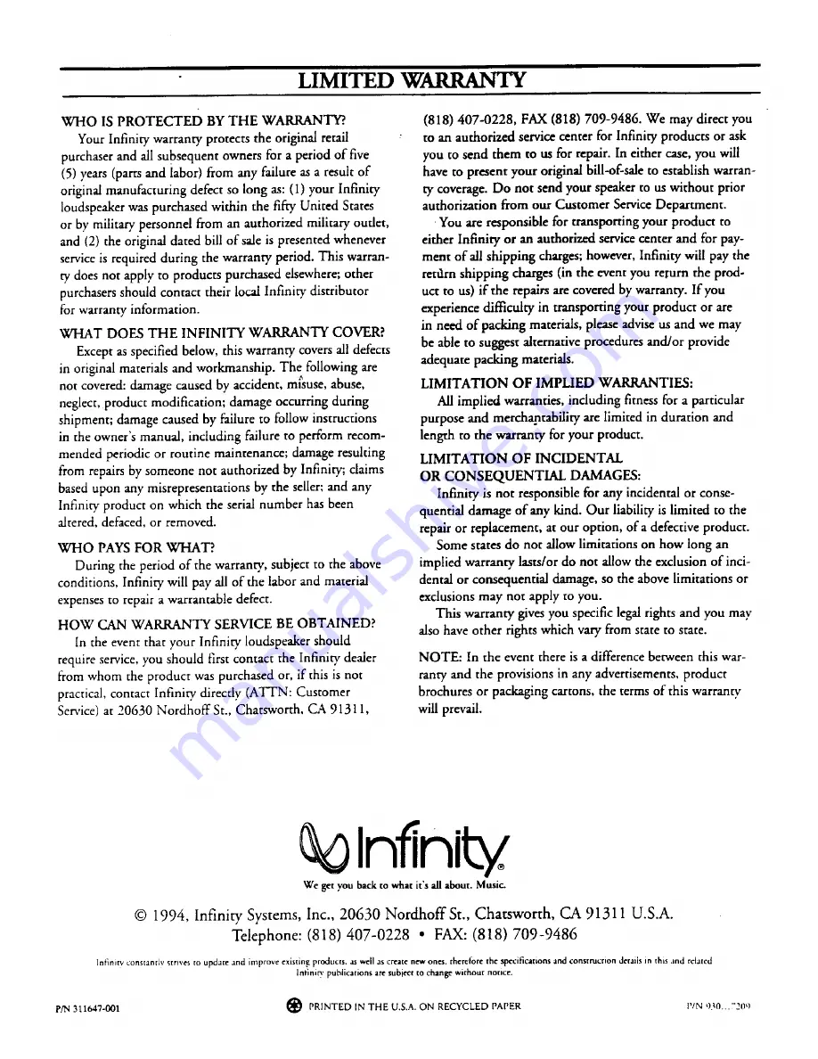 Infinity KAPPA 6.1 Owner'S Manual Download Page 11