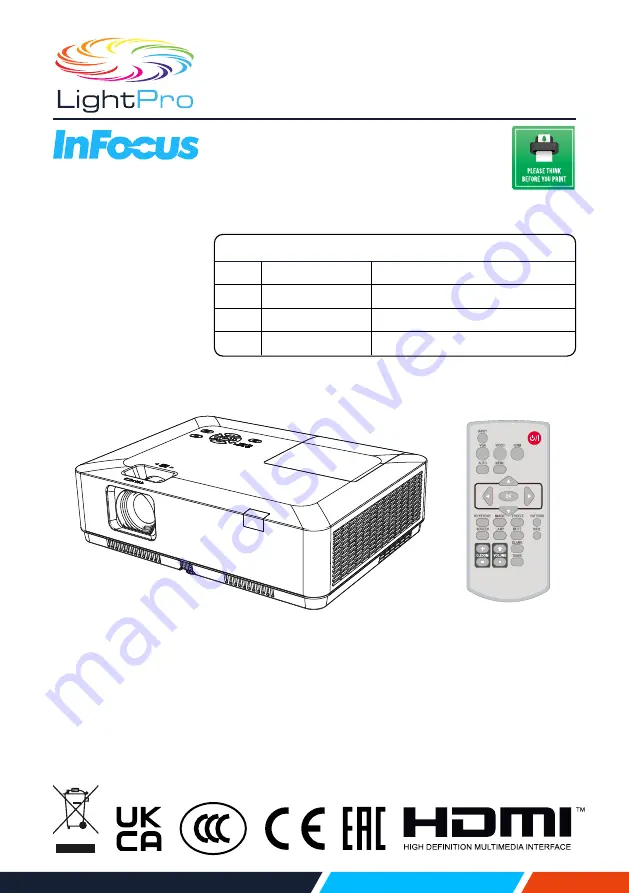 InFocus LightPro IN1004 Скачать руководство пользователя страница 1