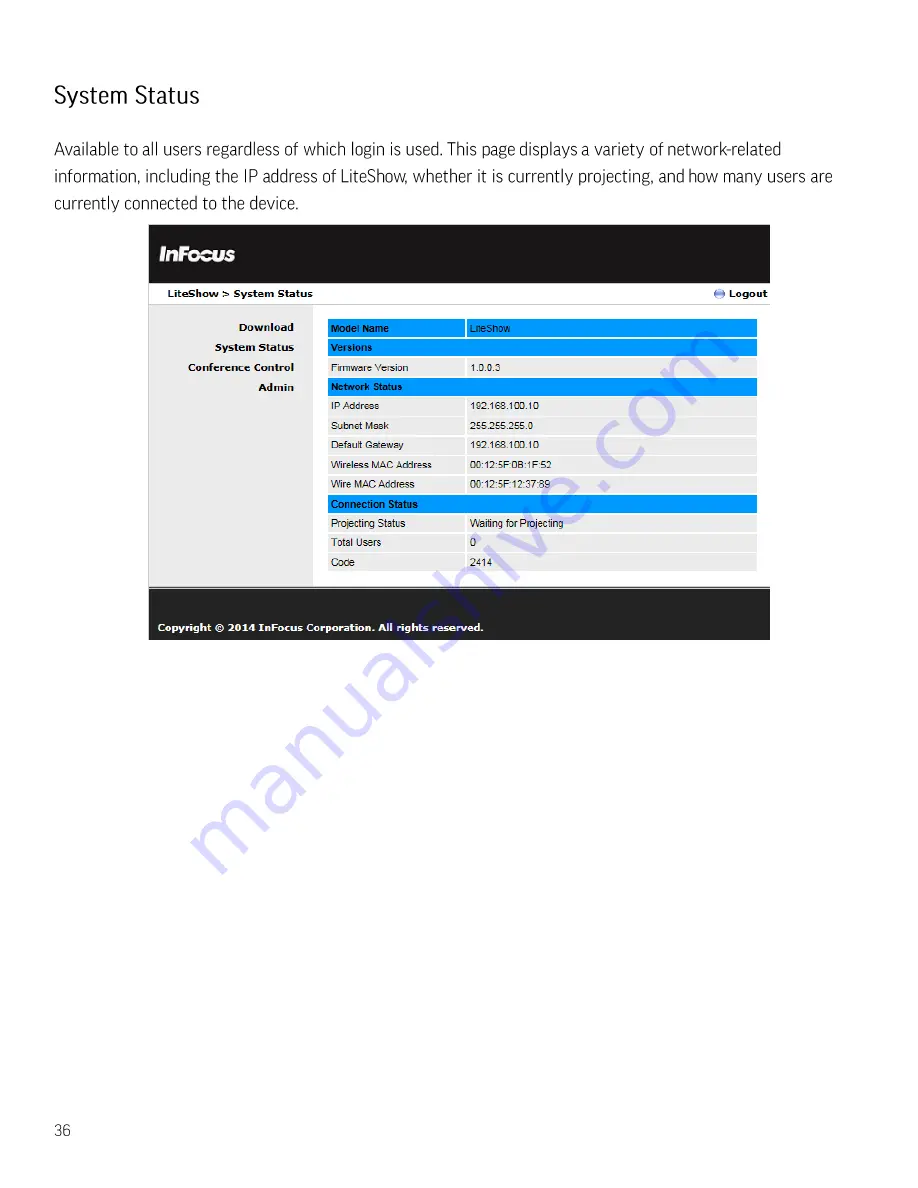 InFocus LITESHOW4 DB+ User Manual Download Page 38