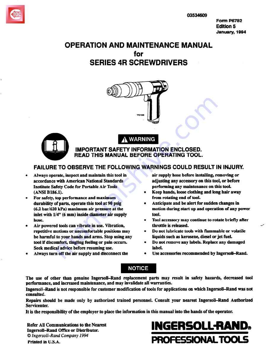 Ingersoll-Rand 4RSERIES Operation And Maintenance Manual Download Page 1