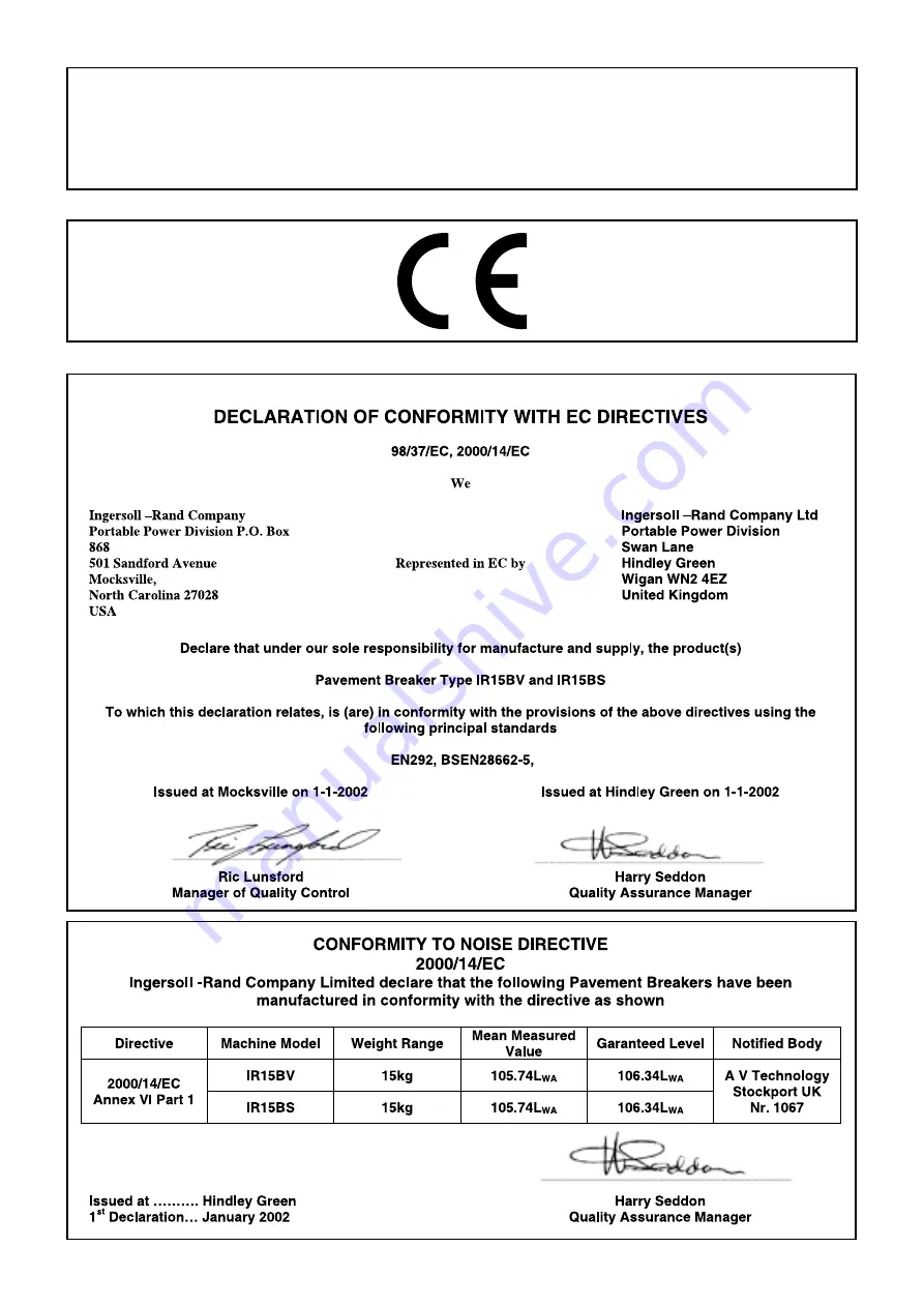 Ingersoll-Rand 85040137 Operation And Maintenance Download Page 2