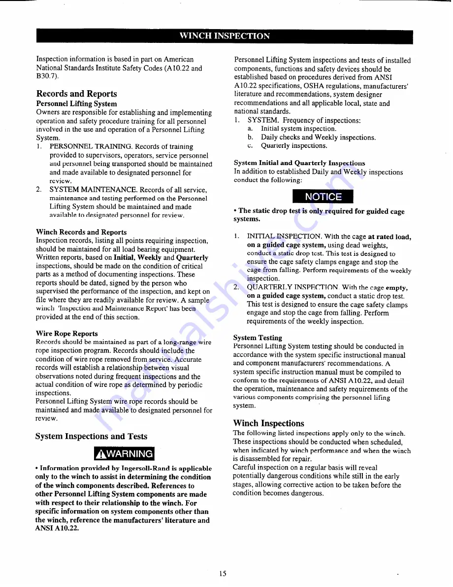 Ingersoll-Rand Force 5 MANRIDER FA5MRA Parts, Operation And Maintenance Manual Download Page 16