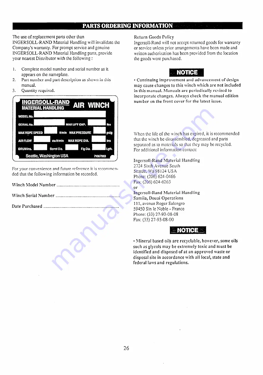 Ingersoll-Rand LIFTSTAR FG 1500/CN Series Parts, Operation And Maintenance Manual Download Page 26