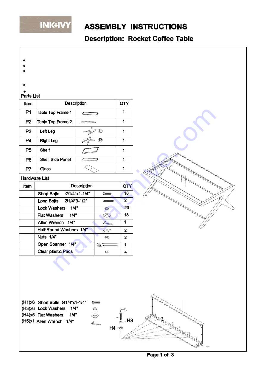 INK+IVY Rocket Coffee Table Assembly Instructions Download Page 1