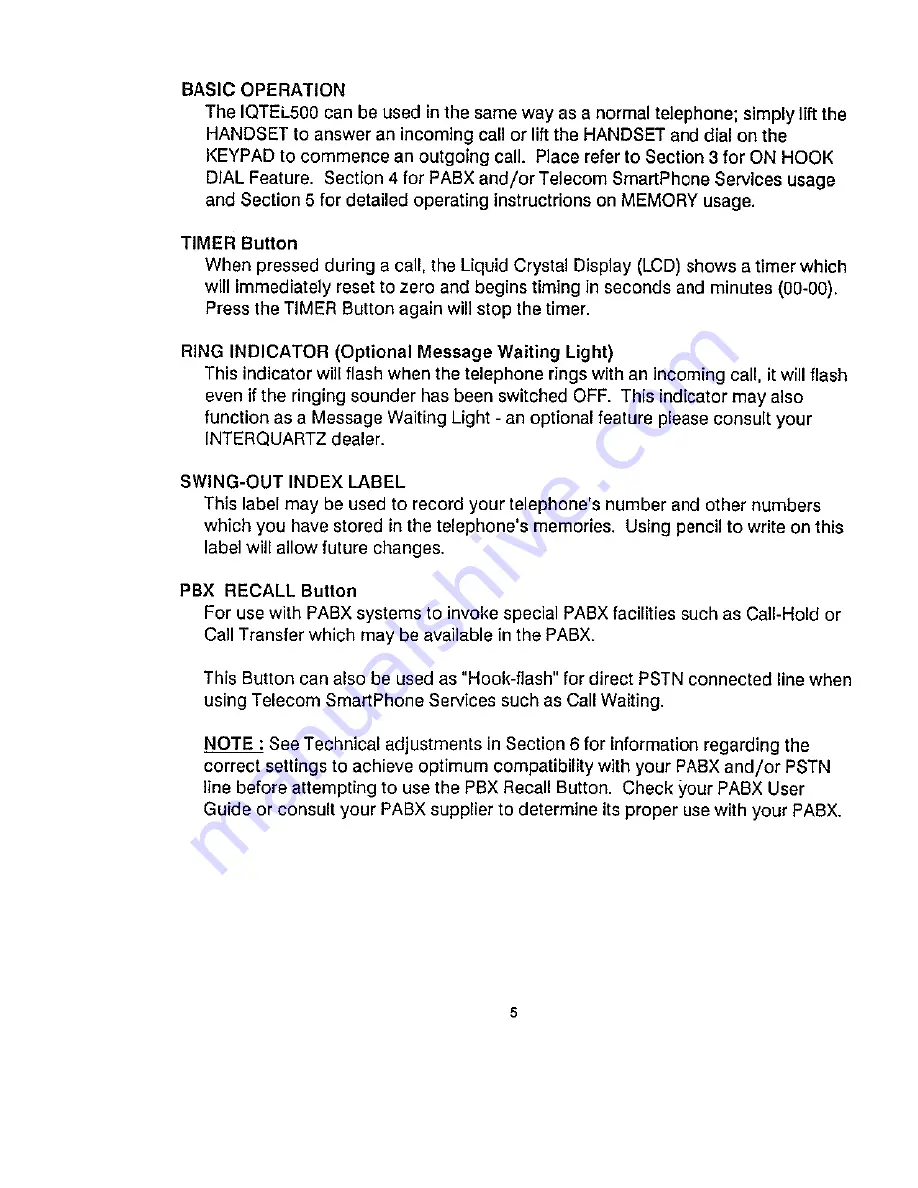 Interquartz IQTEL500 Operating Instructions Manual Download Page 5