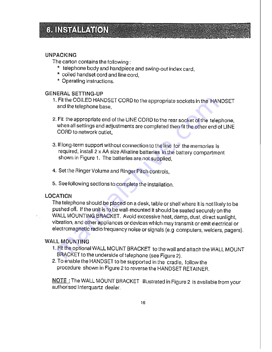 Interquartz IQTEL500 Operating Instructions Manual Download Page 16